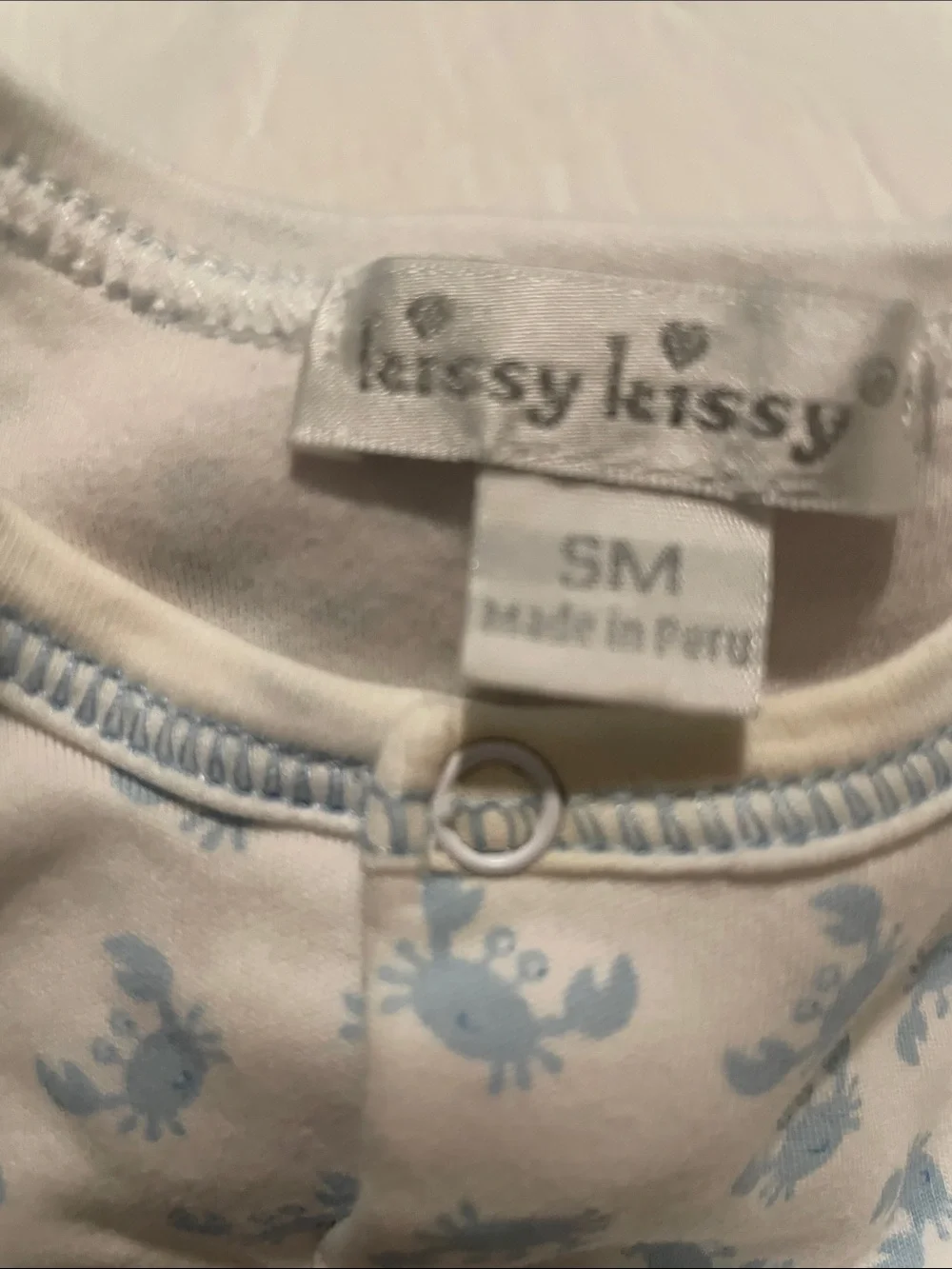 Kissy Kissy White Footie with Light Blue Crab Print